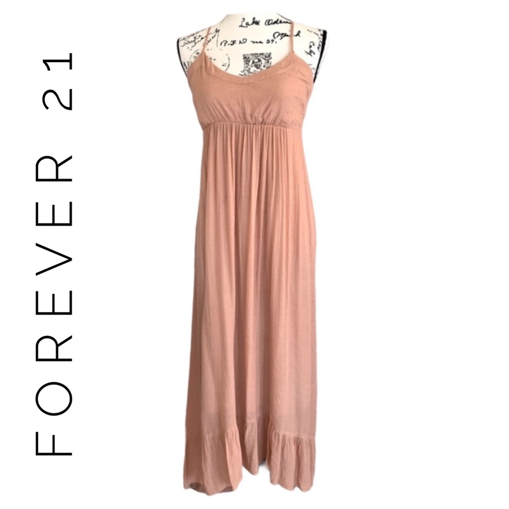FOREVER 21 Boho Dress Blush Pink Spaghetti Strap Criss Cross Back S